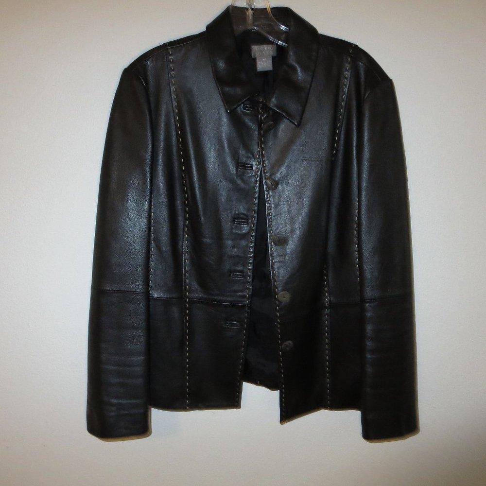 Sigrid Olsen Black Leather Jacket Size 12
